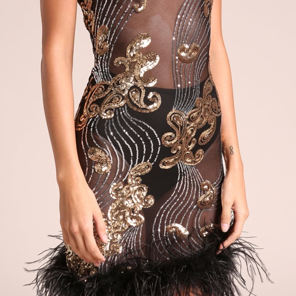 Mesh see through dress with gold embellishments - Picture 4 of 7